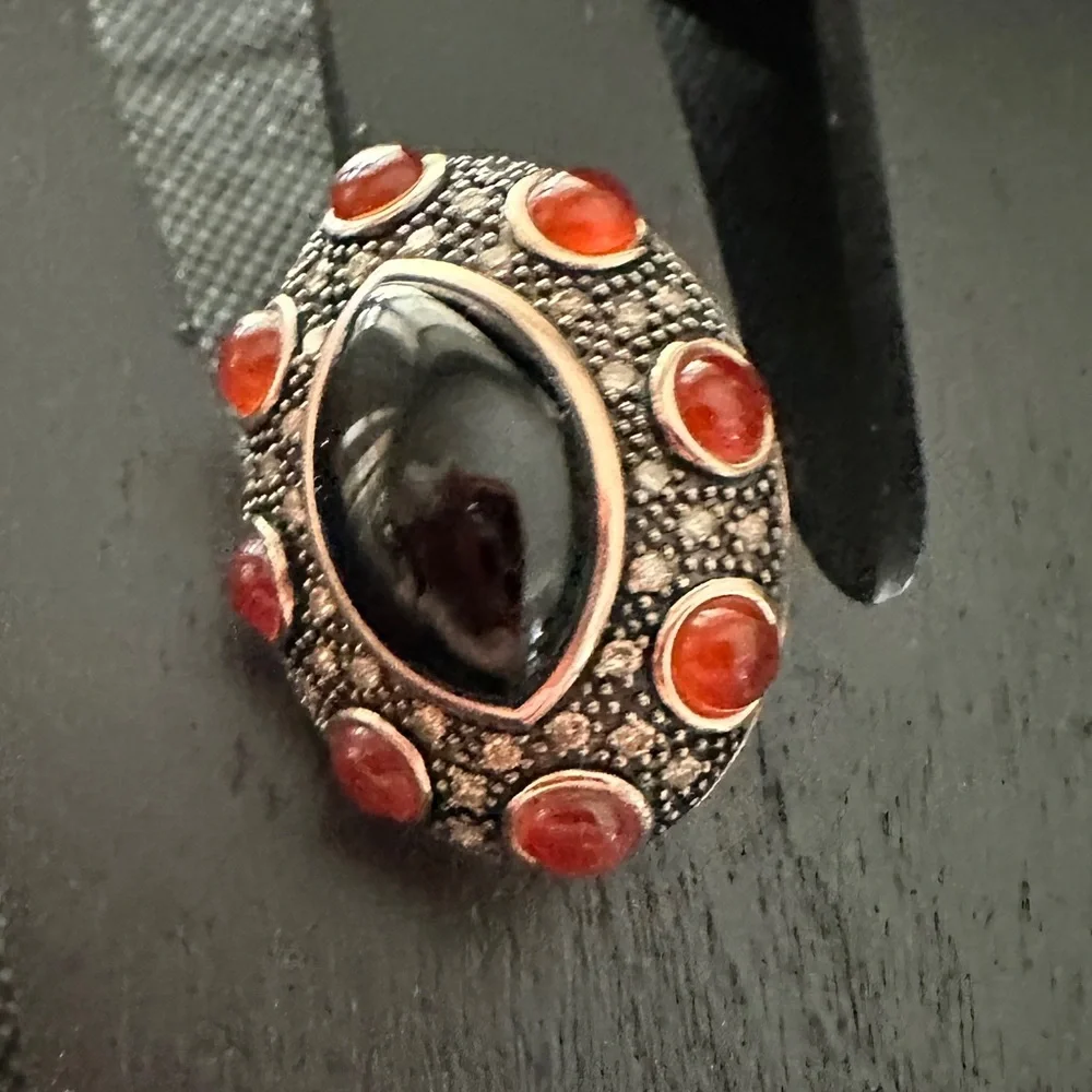 Bohemian Black Onyx & Carnelian Rose Gold-Tone Ring - Size 7 - Picture 2 of 9